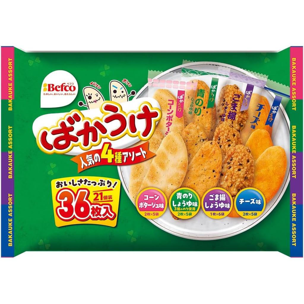 Befco Bakauke Senbei Rice Crackers 4 Flavors Assortment 36 Pieces
