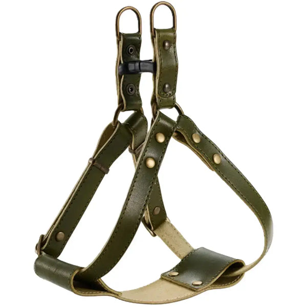 Bonbi Pets Tochigi Cowhide Leather Dog Harness Olive Green