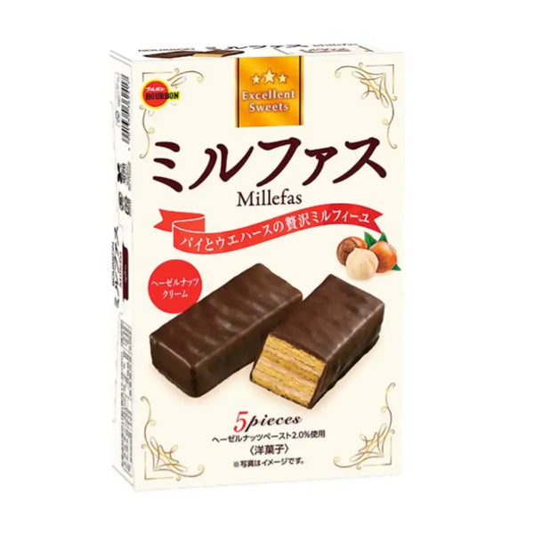 Bourbon Millefas Hazelnut Chocolate Cream Wafer Cookies 5pcs.