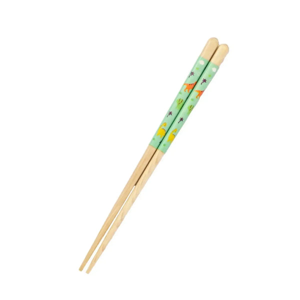Children's Wooden Chopsticks Non-Slip Easy Grip Dinosaur Green 18cm