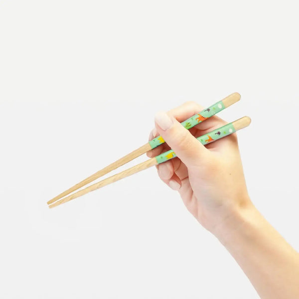 Children's Wooden Chopsticks Non-Slip Easy Grip Dinosaur Green 18cm