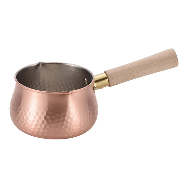 Chitose Wooden-Handled Hammered Copper Milk Pan With Pouring Lip 12cm