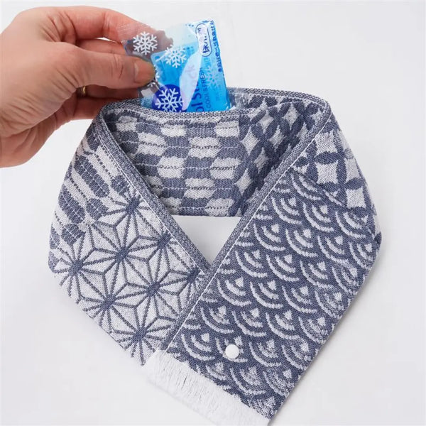 Cooling Neck Scarf Cool Muffler with Ice Pack Pocket Navy Blue 3.5 x 25.5"