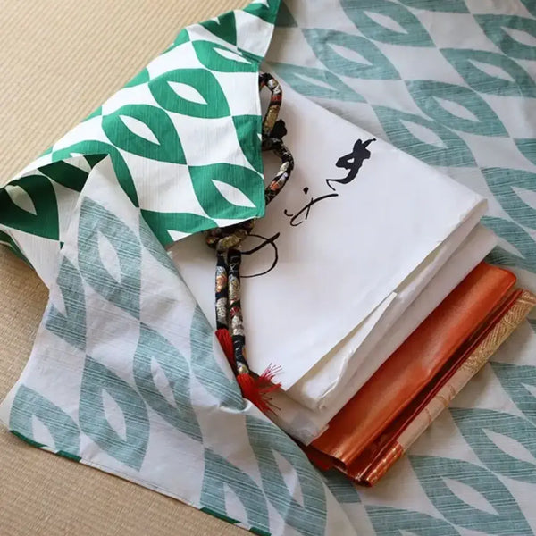 Furoshiki Green & White Pattern Designed Cotton Wrapping Cloth 90cm