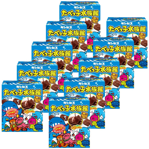 Ginbis Tabekko Suizokukan Sea Animal Shaped Chocolate Cookies 50g (Pack of 10)