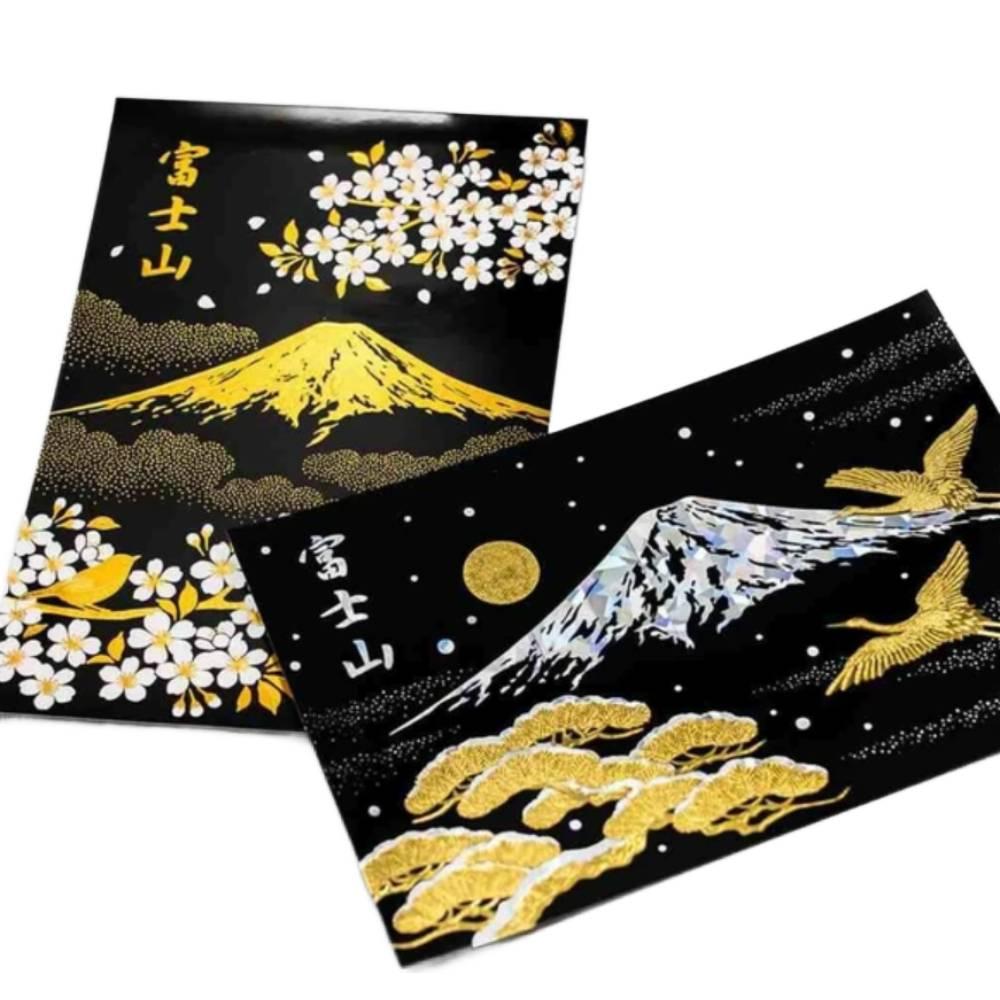 湿地の干潟　日本語FOIL 日本印刷 Gold Foil Stamped Postcard Snow Capped Mount Fuji In Winter