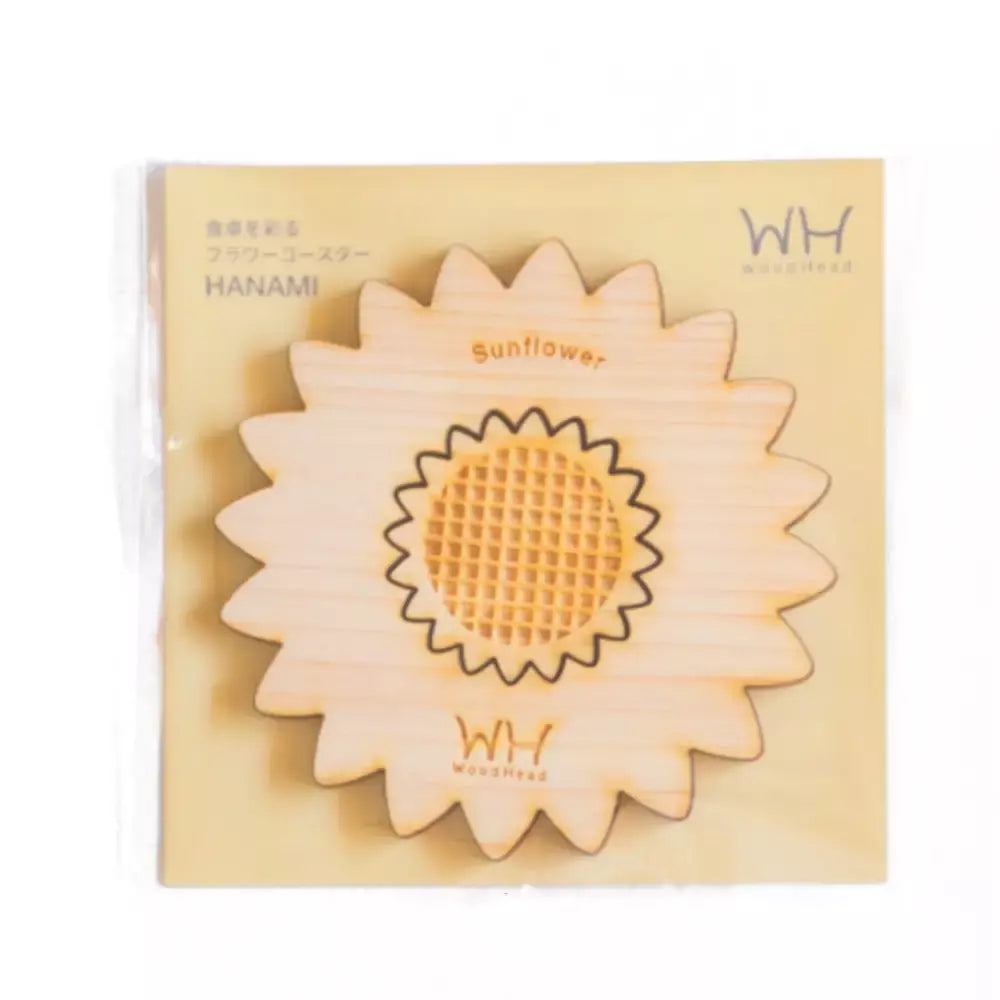 Hinoki Cypress Coaster Natural Wood Sunflower Design 90mm