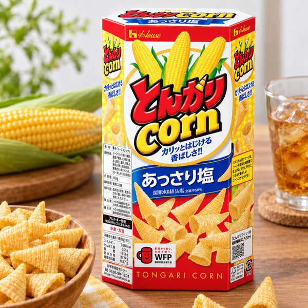 House Foods Tongari Corn Japanese Cone Shaped Chips Lightly Salted (Pack of 6)