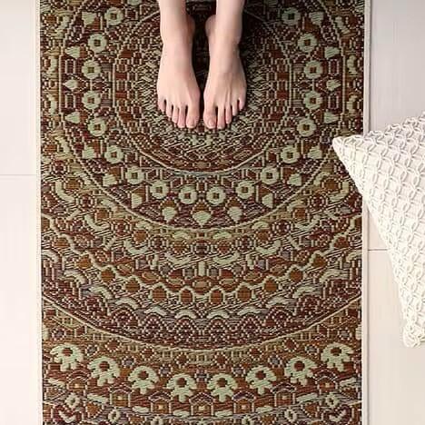 Ikehiko Igusa Rush Grass Tatami Yoga Mat Red Mandala Pattern 185cm