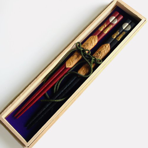 Isuke Dry Lacquer Chopsticks In Wooden Box Rabbit Design (Set of 2 Pairs)