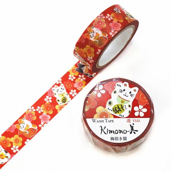 Kamiiso Kimono Washi Tape Plum Beckoning Cat Pattern Masking Tape
