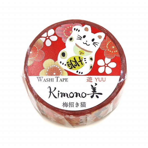 Kamiiso Kimono Washi Tape Plum Beckoning Cat Pattern Masking Tape