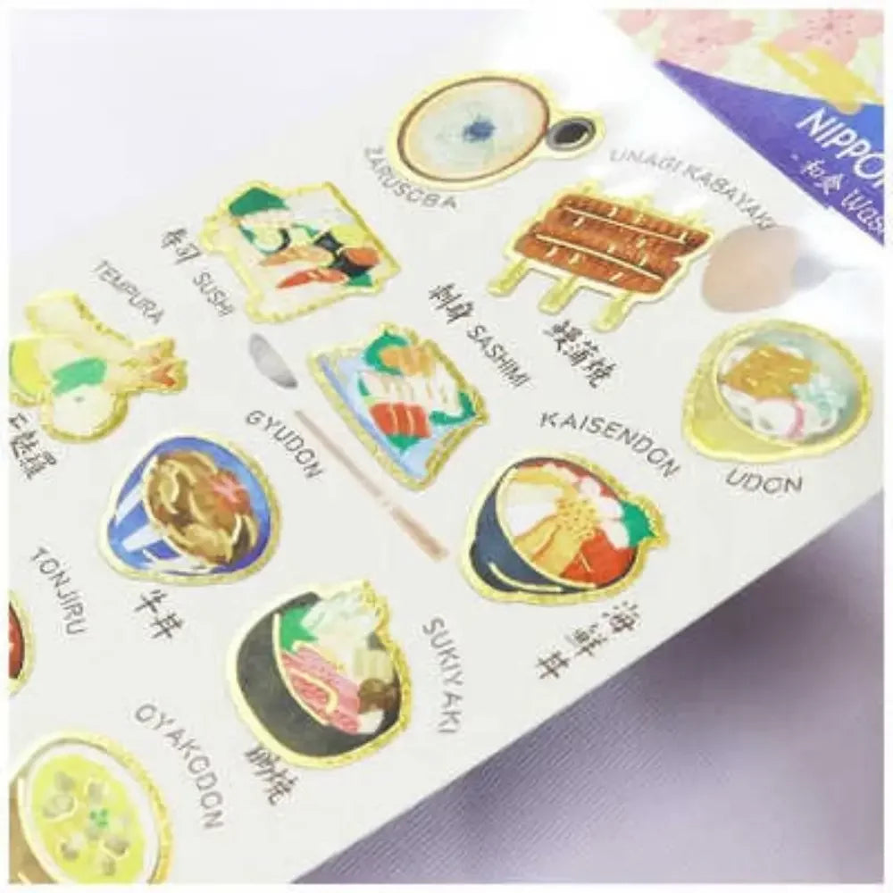 Kamiiso Nippon Seal Stickers Washoku Japanese Food Pattern 1 Sheet