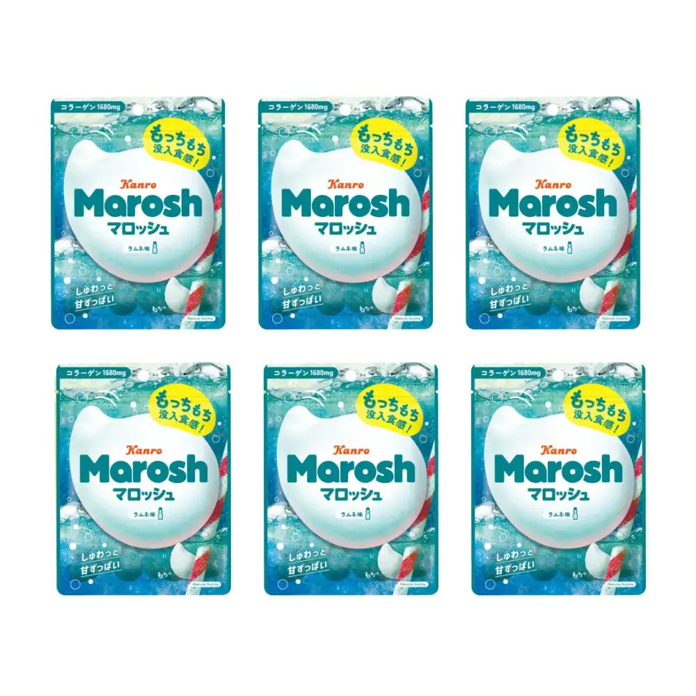Kanro Marosh Ramune Soda Flavor Soft Chewy Gummy Candy 46g (Pack of 6)