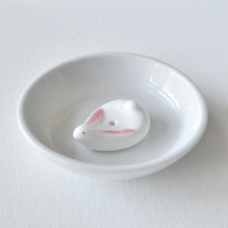 Kousaido Ceramic Incense Burner Rabbit-Shaped Incense Holder & Plate