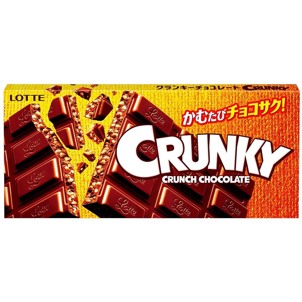 Lotte Crunky Chocolate Crispy Malt Puff Chocolate Block 45g (Pack of 5)