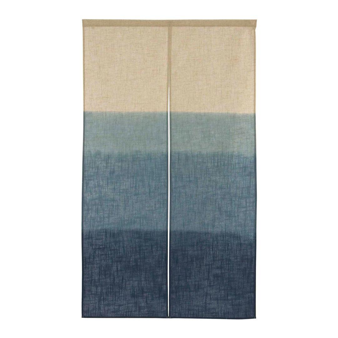 Noren Hand Printed Blue Indigo Shading Pattern Door Linen Curtain