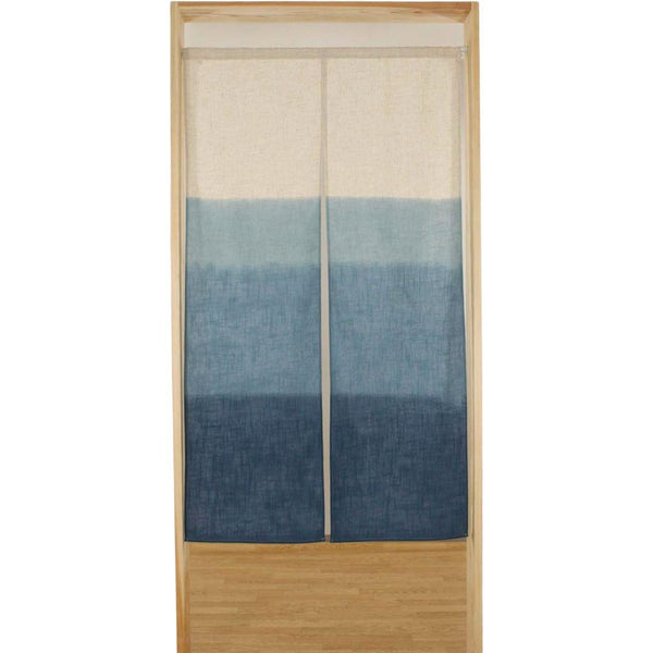 Noren Hand Printed Blue Indigo Shading Pattern Door Linen Curtain