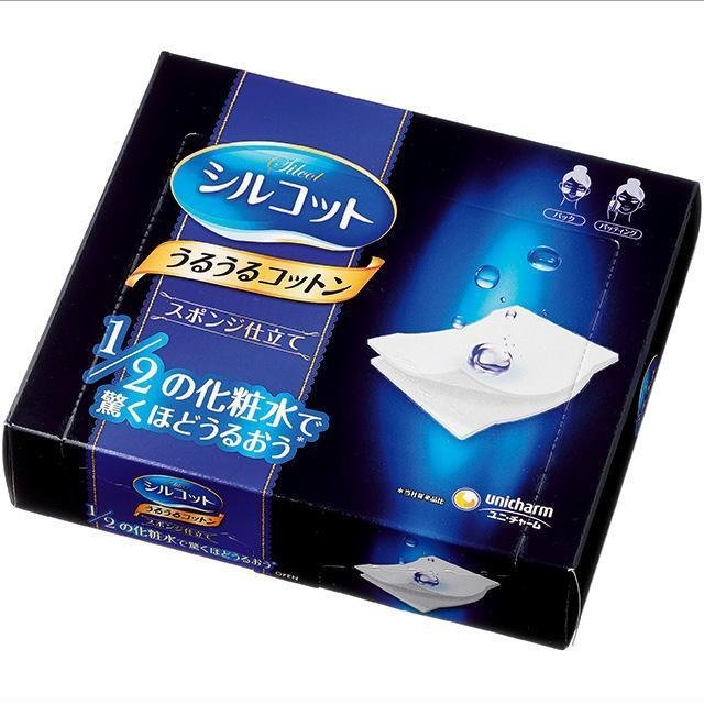 Unicharm Silcot Uruuru Sponge Touch Moisturizing Facial Cotton 40 Puffs