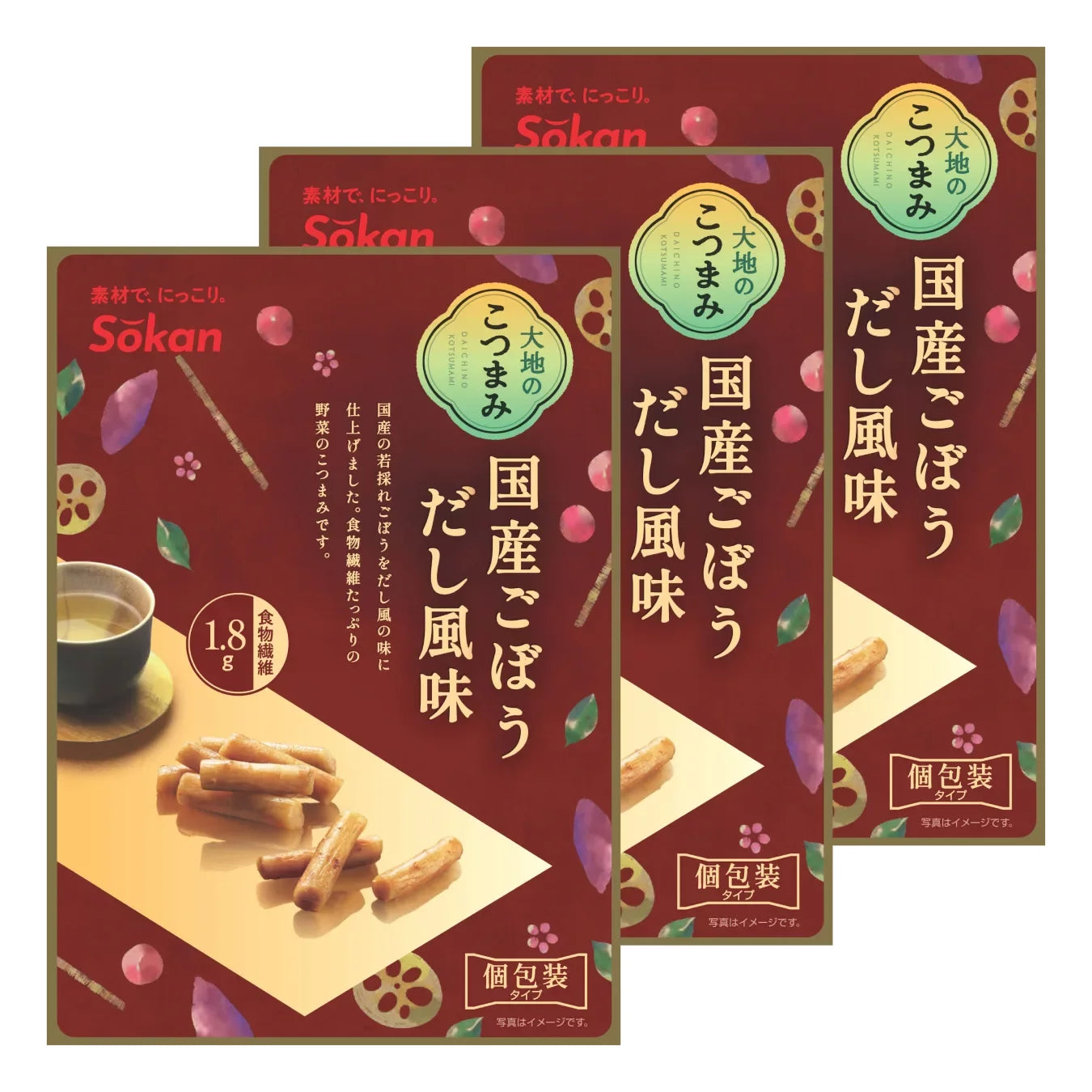 Sokan Pickled Gobo Snack Dashi Stock Flavored Burdock Root 55g (Pack of 3)