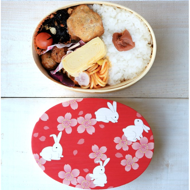 【新品未使用】PICTURE　フラワー柄　 EBI BENTO SET Wakacho Wooden Bento Box Rabbits & Sakura Japanese Lunch Box 700ml