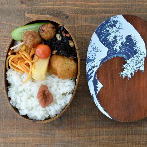 Wakacho Wooden Bento Box Great Wave Design Japanese Lunch Box 700ml