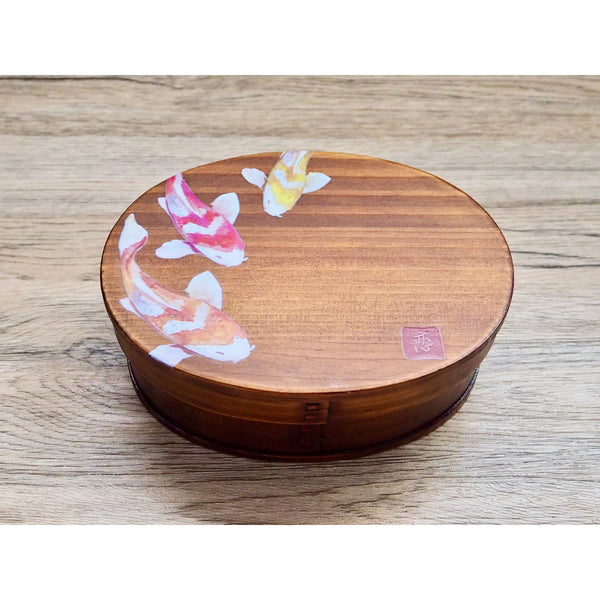 Wooden Lacquer Bento Box Carp Design Japanese Lunch Box 700ml