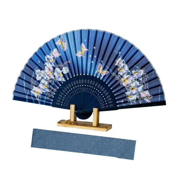 Yamani Blue Japanese Sensu Case Folding Fan Cloth Bag 9.3"