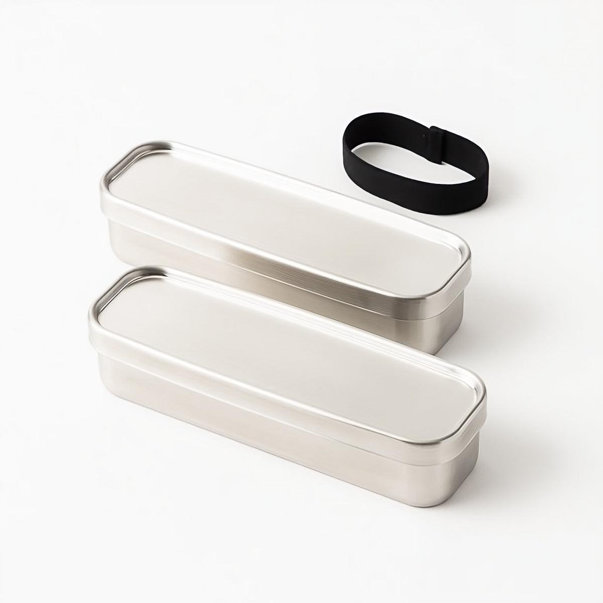Aizawa Rectangular Slim Two-Tier Lunch Box Stainless Steel Bento Box 700ml
