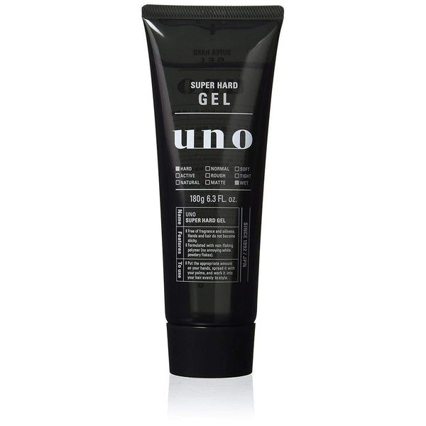 Shiseido Uno Super Hard Hair Gel for Men Wet Effect 180g, Japanese Taste