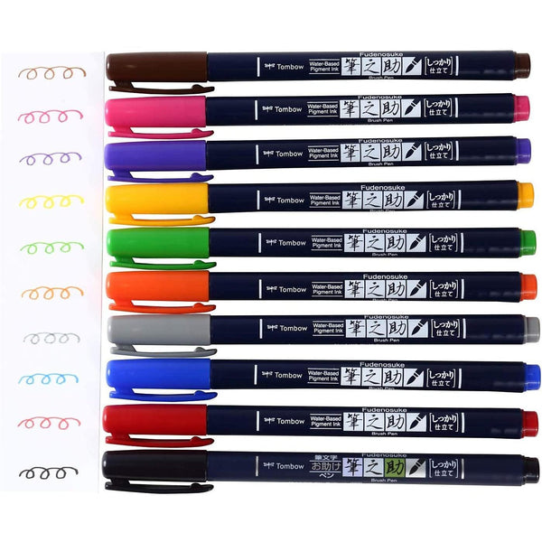 Tombow Fudenosuke Brush Pen 10 Colors WS-BH10C-Japanese Taste