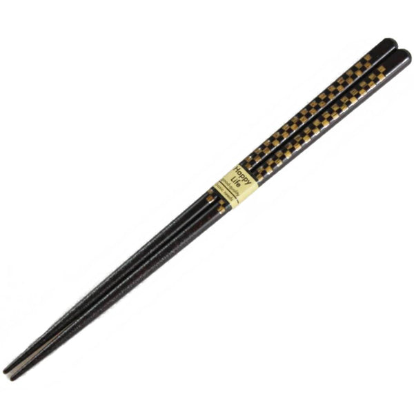 Aoba Dishwasher Safe Wooden Chopsticks Checkered Black & Gold 23cm