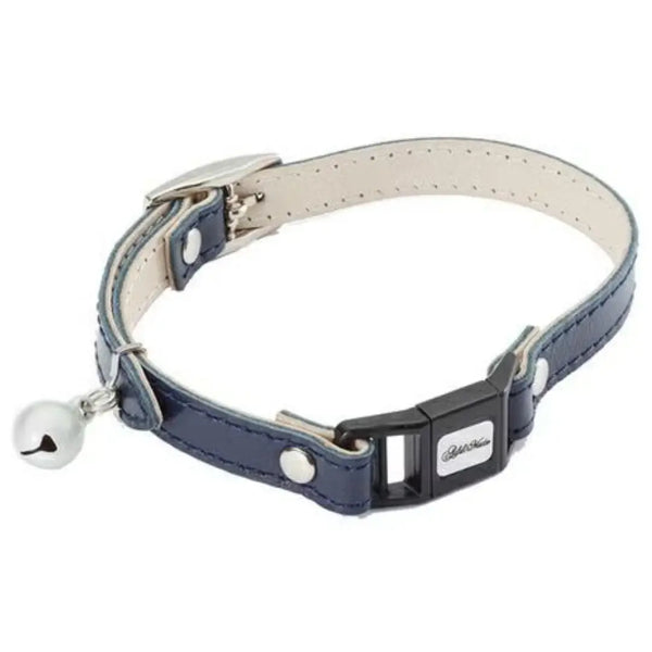 Add.Mate Cowhide Leather Cat Collar Safety-Release Buckle Blue 7.9–9.8"
