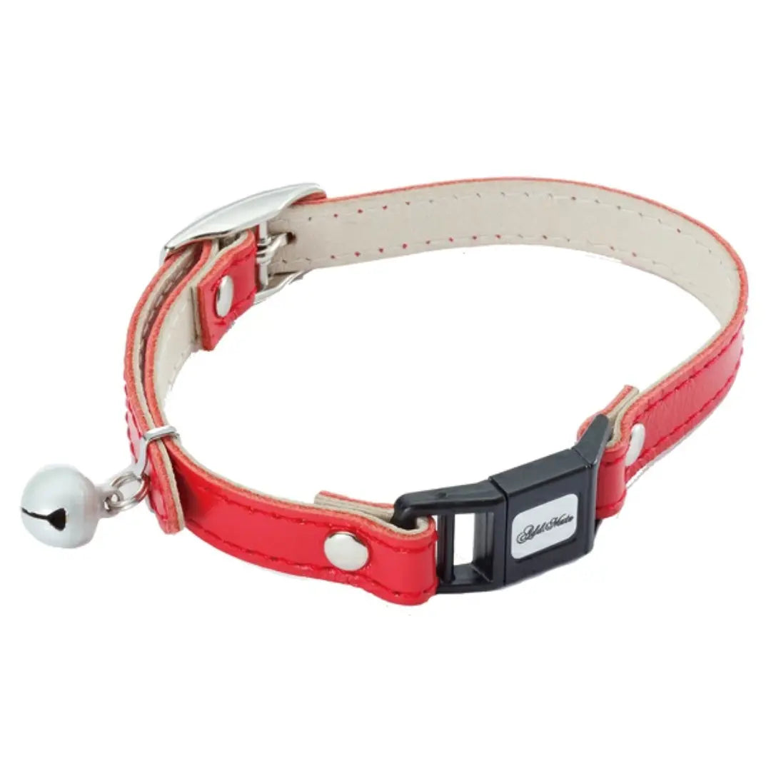 Add.Mate Cowhide Leather Cat Collar Safety-Release Buckle Red 7.9–9.8"