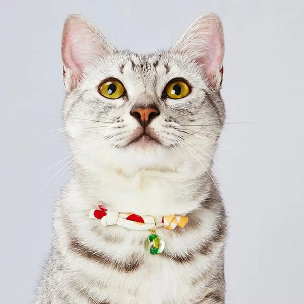 Add.Mate Japanese-Style Cat Collar With Glass Ball White 6.7–11"