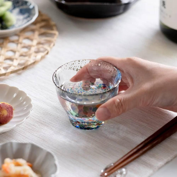 Aderia Handmade Gold Flake Colorful Shot Glasses 85ml (Pair Set)