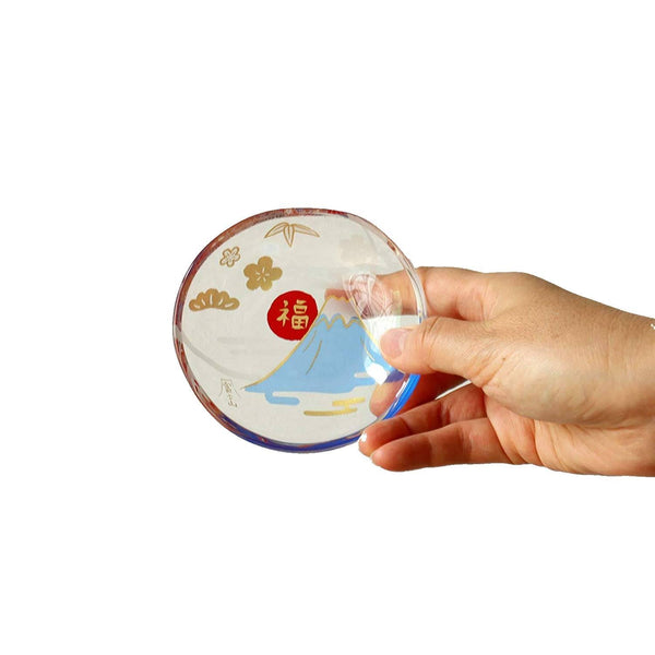 Aderia Small Glass Plate Dish Lucky Mount Fuji Design 90mm