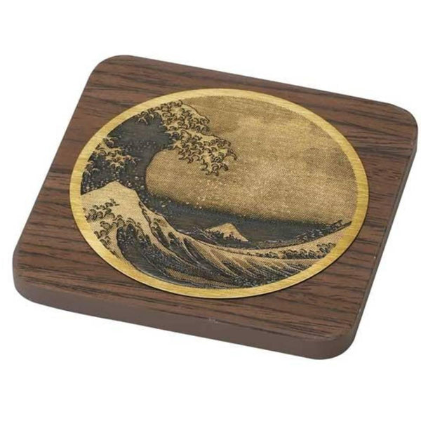 Brass Wood Coaster Ukiyo-e Great Wave off Kanagawa Design
