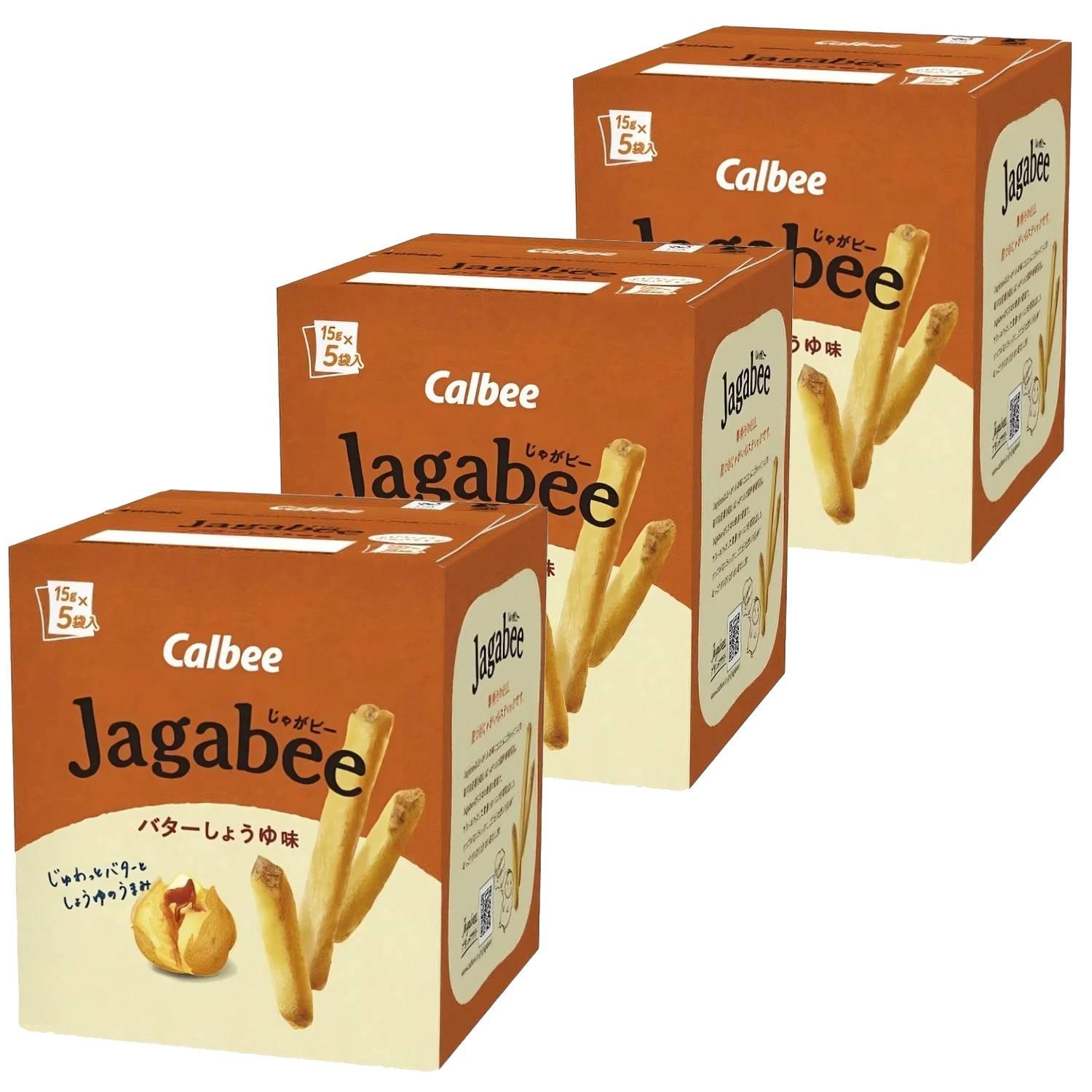 Calbee Jagabee Potato Sticks Snack Butter Soy Sauce (Pack of 3)