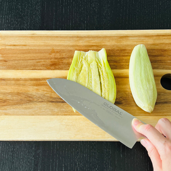 making sure the eggplant is flat