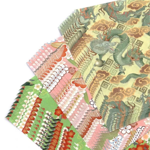 Kamiiso Washi Lucky Dragon Pattern Chiyogami Origami Paper 24 ct.