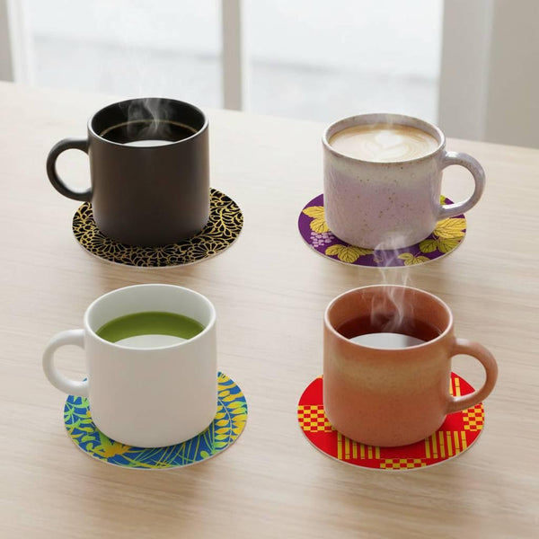 Kamiiso Zen Japanese Pattern Round Coasters Assorted Colors (Set of 4)