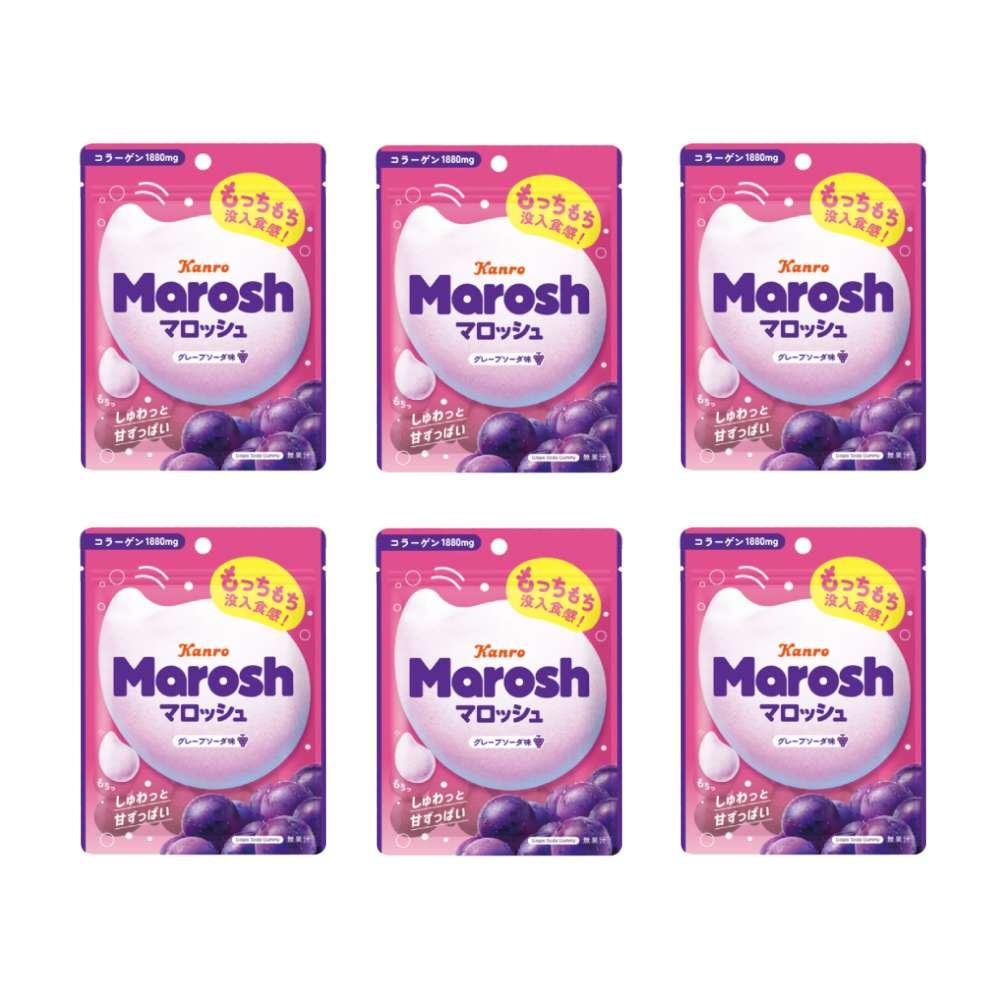 Kanro Marosh Grape Soda Flavor Soft Chewy Gummy Candy 50g (Pack of 6)