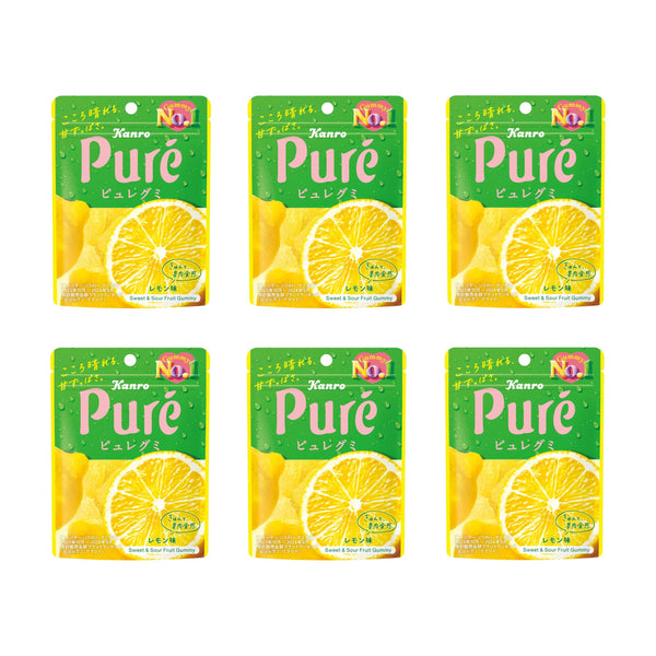 Kanro Pure Gummy Juicy Sour Gummy Candies Lemon Flavor (Pack of 6)