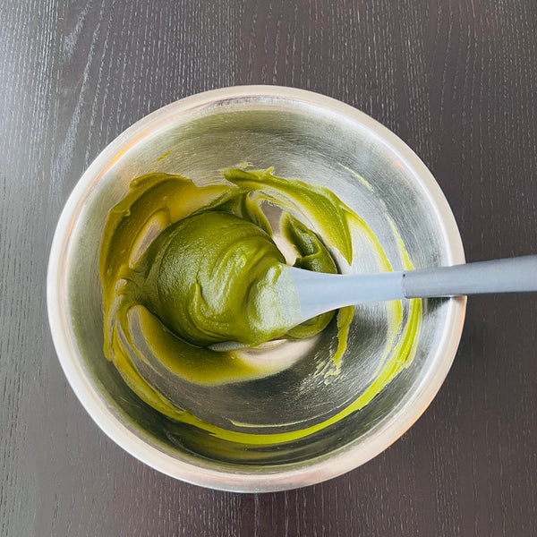 combining the white bean paste with the matcha
