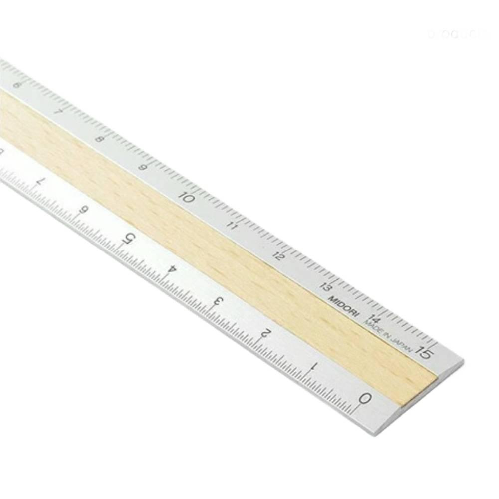 Rmiddle Ruler Midori Metal and Wood Metric Ruler 15cm 42257006