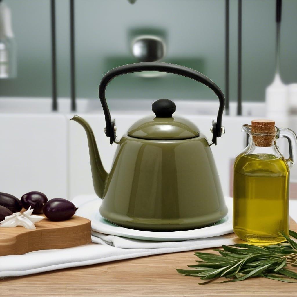 Noda Horo Drip Kettle II Japanese Enamel Gooseneck Kettle Olive DK