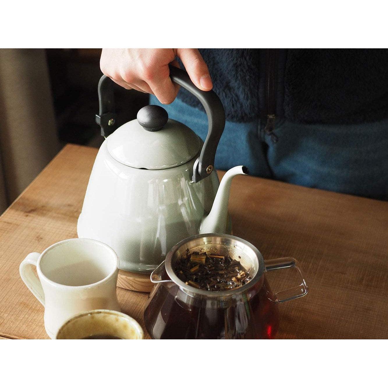 Noda Horo Drip Kettle II Japanese Enamel Gooseneck Kettle White DK