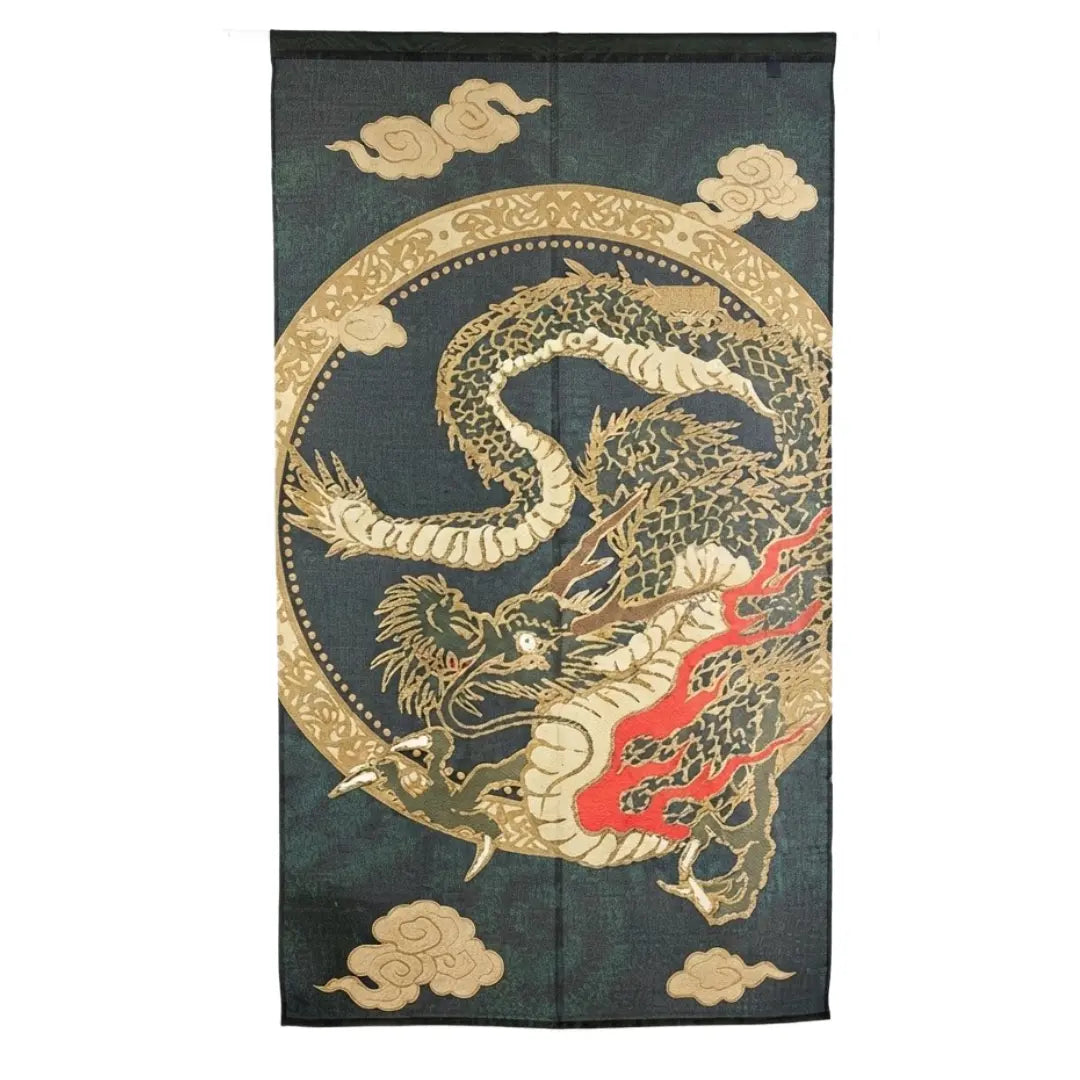 Noren Gold Woven Doorway Curtain Japanese Flying Dragon Design 33.5x59.1"