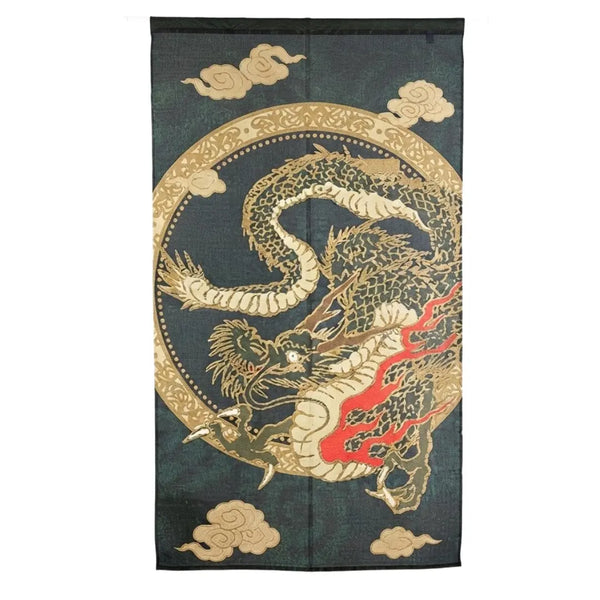 Noren Gold Woven Doorway Curtain Japanese Flying Dragon Design 33.5x59.1"